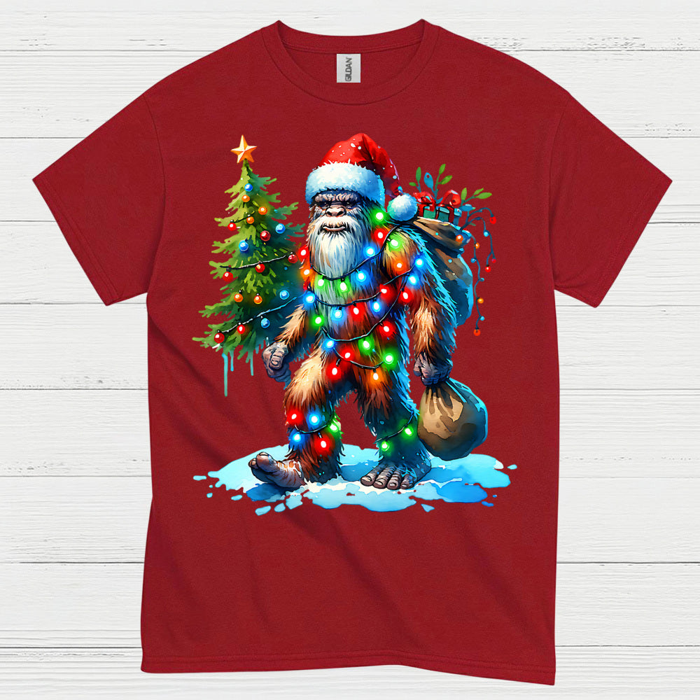 Santa Bigfoot Christmas Lights T Shirt
