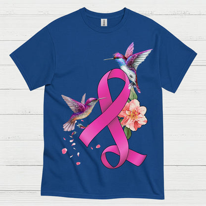 Breast Cancer Ribbon Hummingbird Floral T Shirt