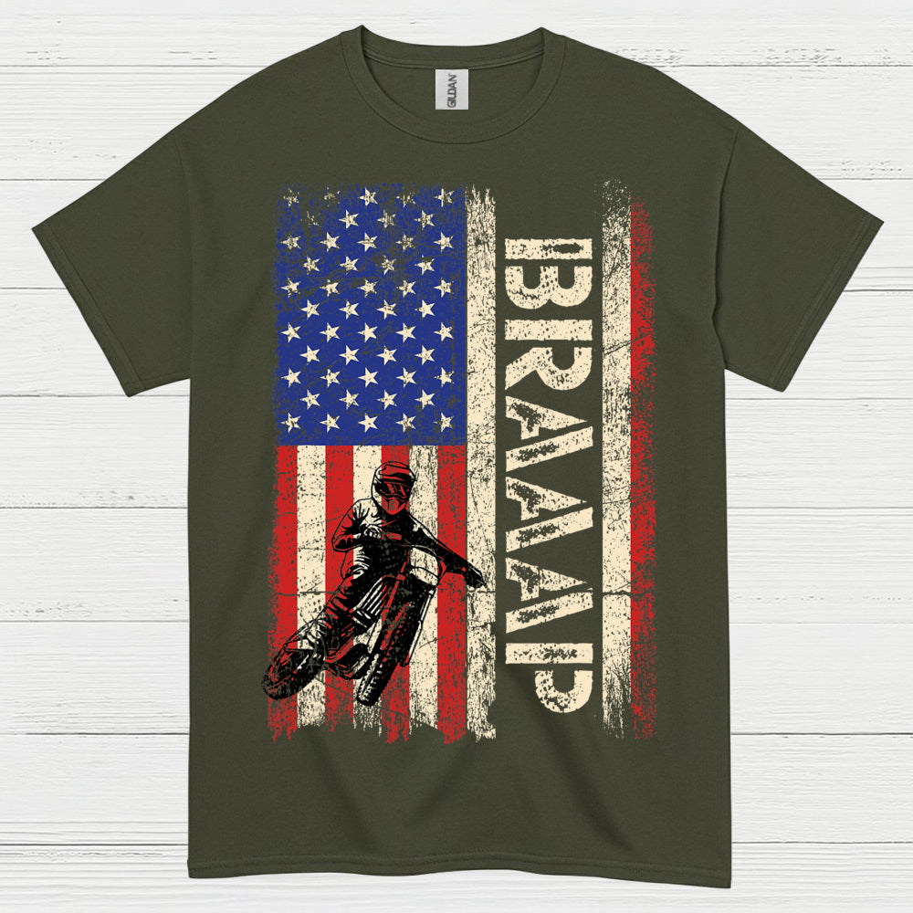 Just Braaap American Motocross Flag T Shirt