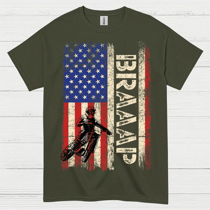 Just Braaap American Motocross Flag T Shirt