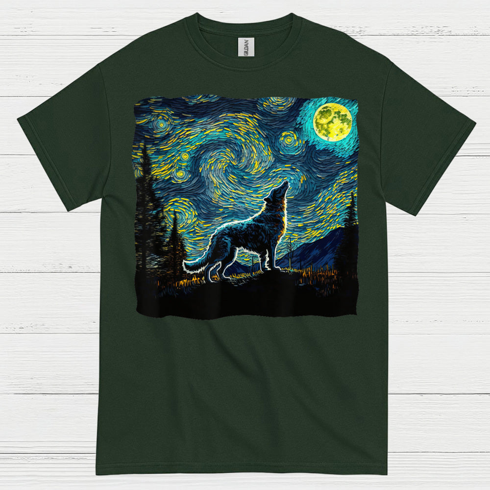 Wolf Starry Night Art T Shirt