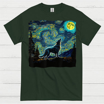 Wolf Starry Night Art T Shirt