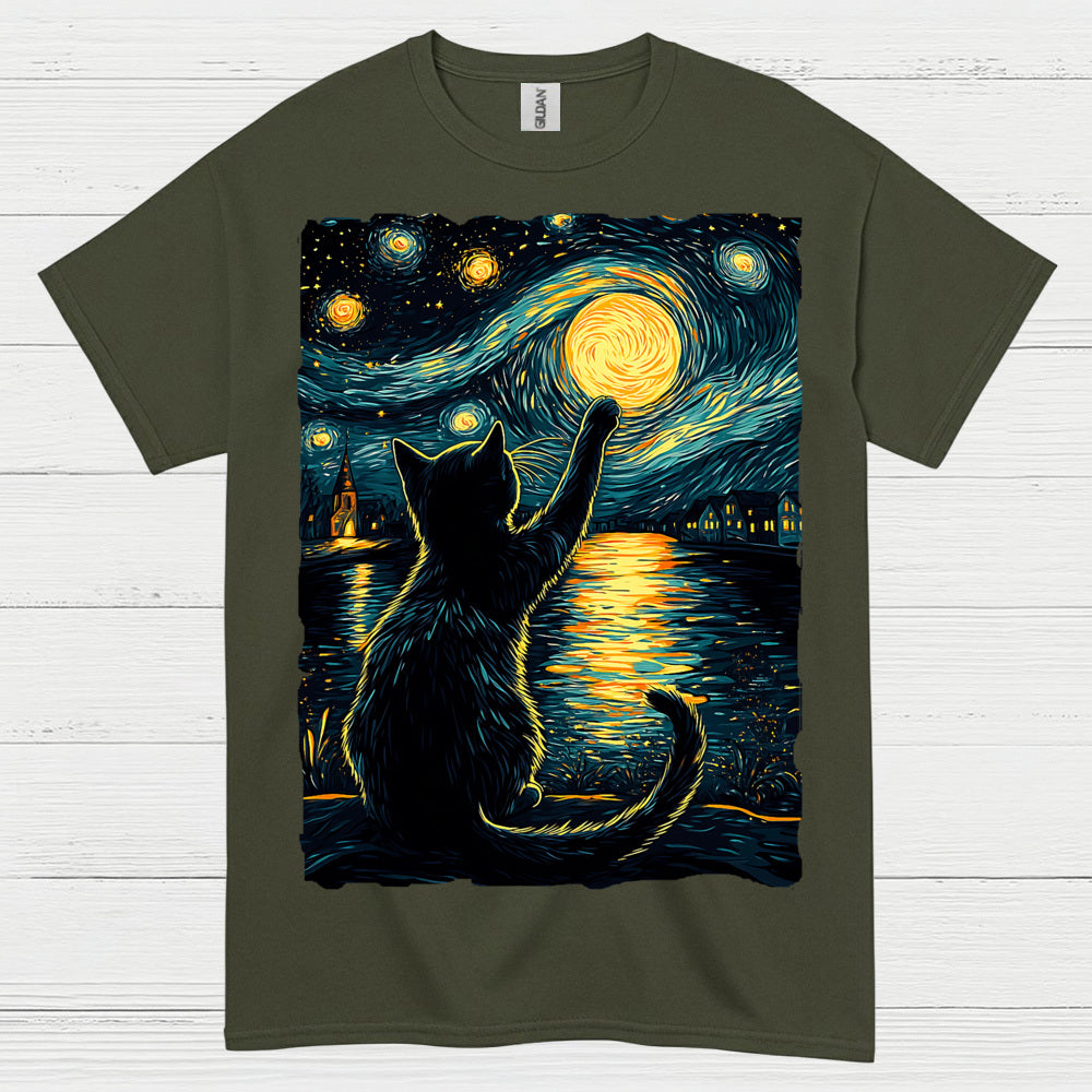 Starry Night Cat Art T Shirt