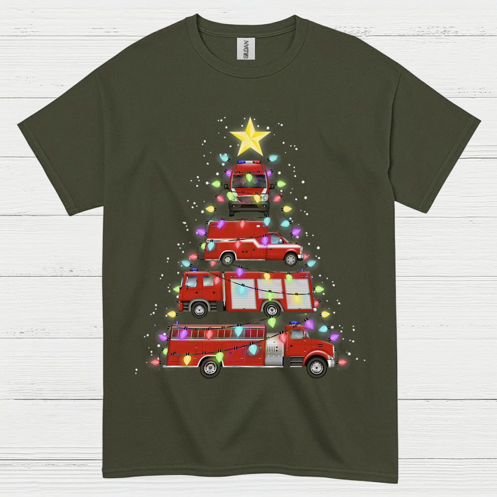 Fire Truck Christmas Tree Lights T Shirt