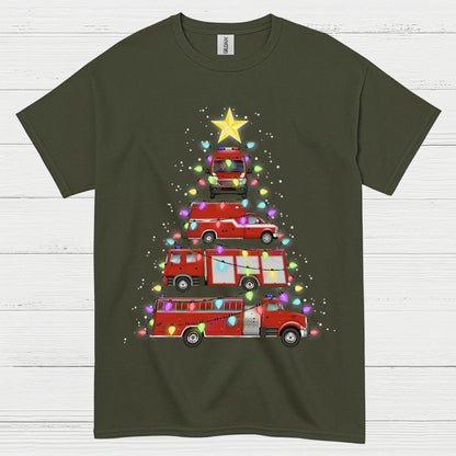 Fire Truck Christmas Tree Lights T Shirt