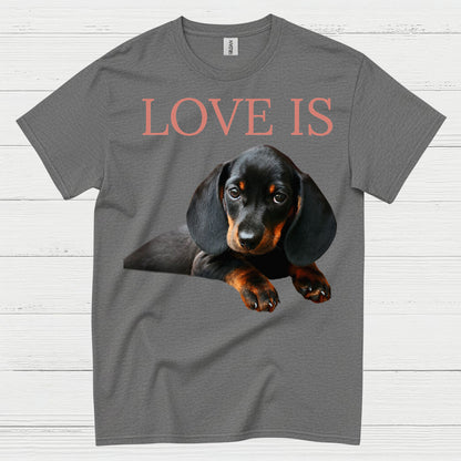 Love Is Black And Tan Dachshund Puppy T Shirt