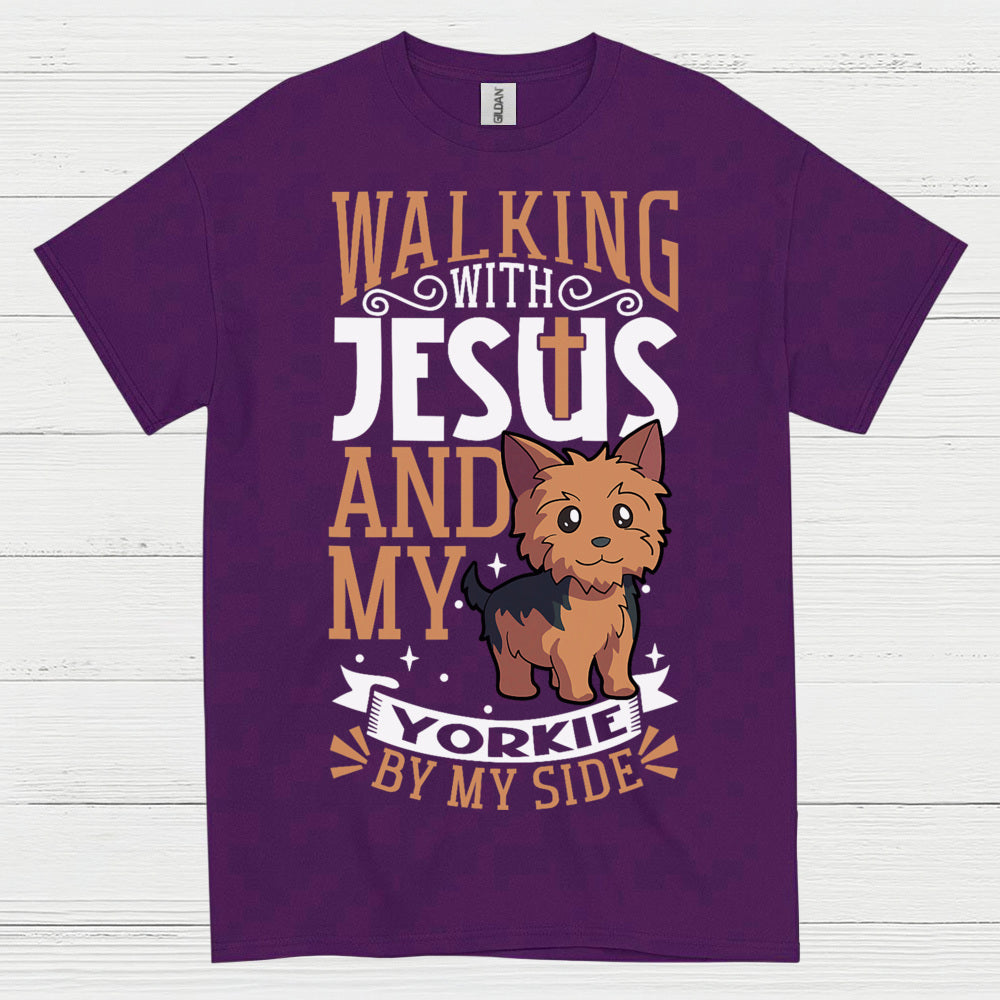 Walking With Jesus And My Yorkie T Shirt