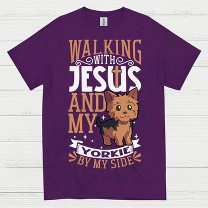 Walking With Jesus And My Yorkie T Shirt