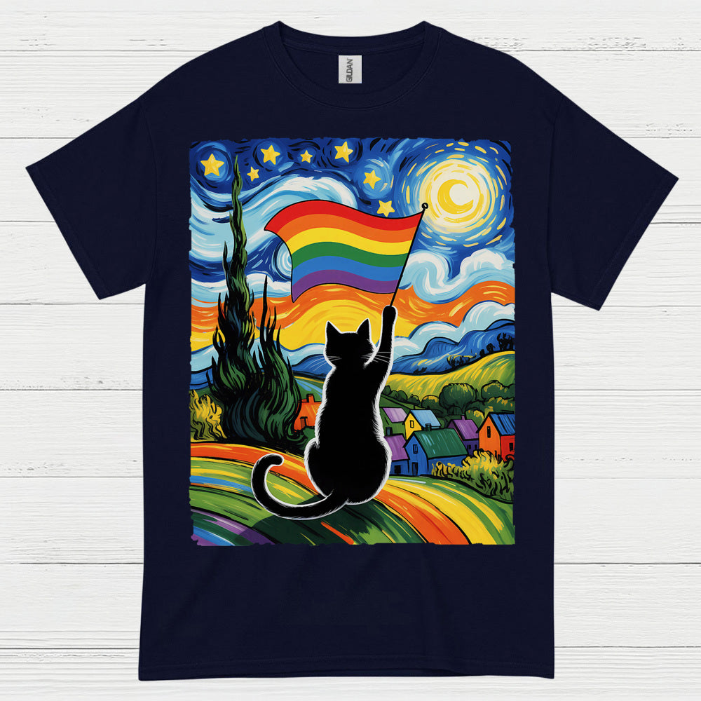 Rainbow Cat Art Pride T Shirt
