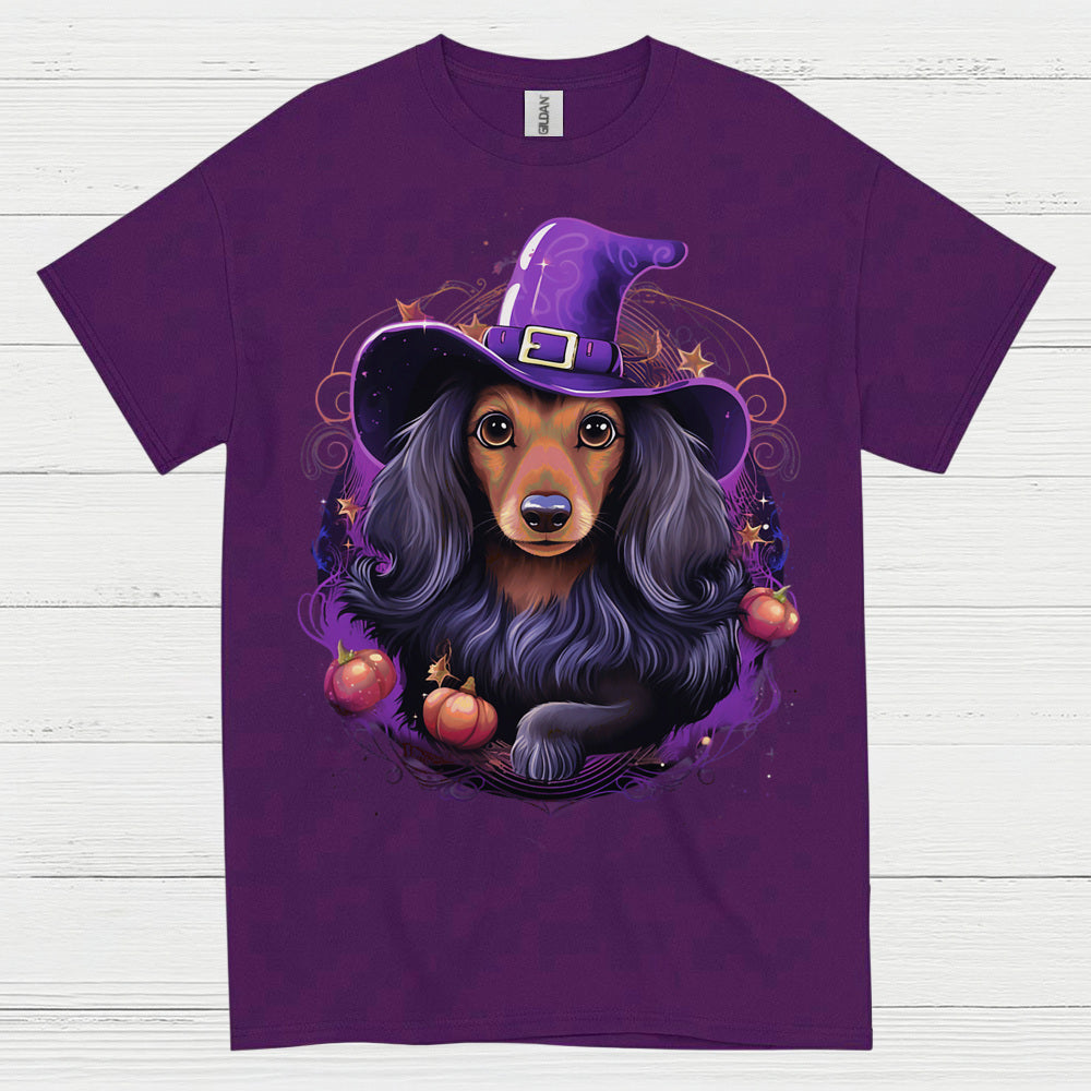 Halloween Witch Long Haired Dachshund T Shirt