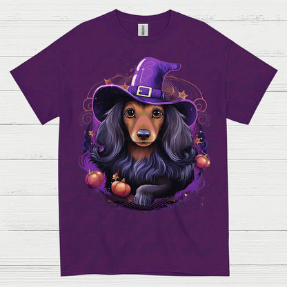 Halloween Witch Long Haired Dachshund T Shirt