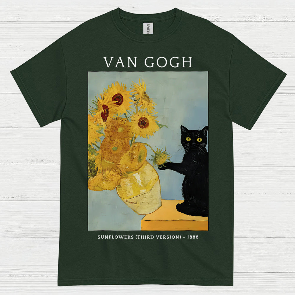 Van Gogh Sunflowers Cat Art T Shirt