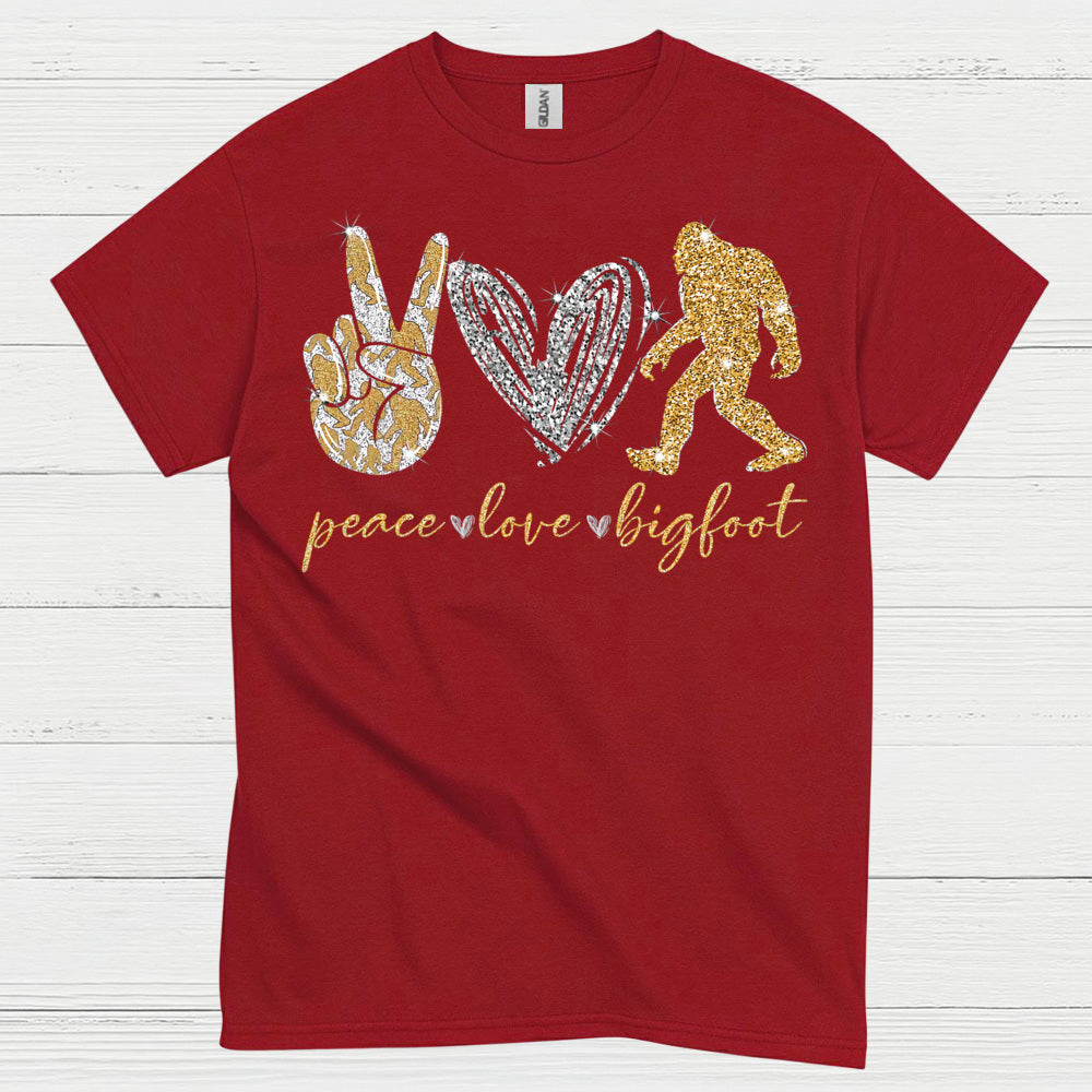 Peace Love Bigfoot T Shirt