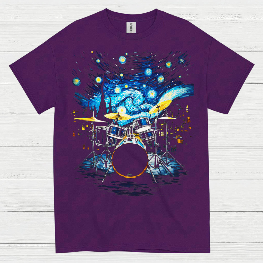 Drum Set Starry Night Art T Shirt