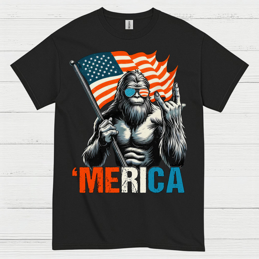 Merica Bigfoot American Flag T Shirt