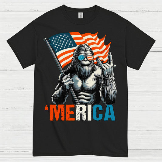 Merica Bigfoot American Flag T Shirt