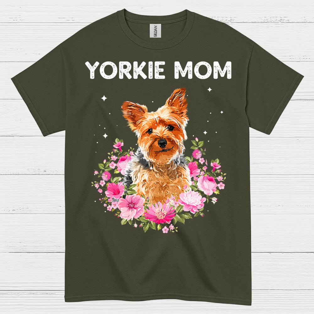 Yorkie Mom Floral Dog Lover T Shirt