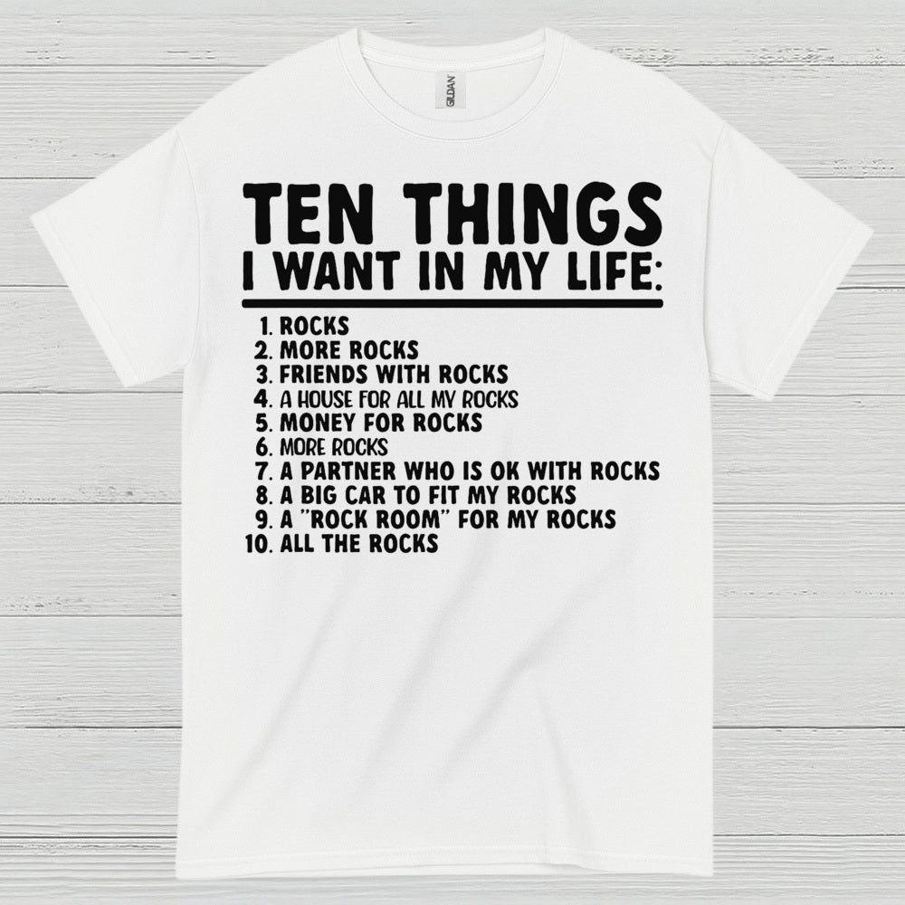 Ten Things I Want In My Life Rocks T Shirt