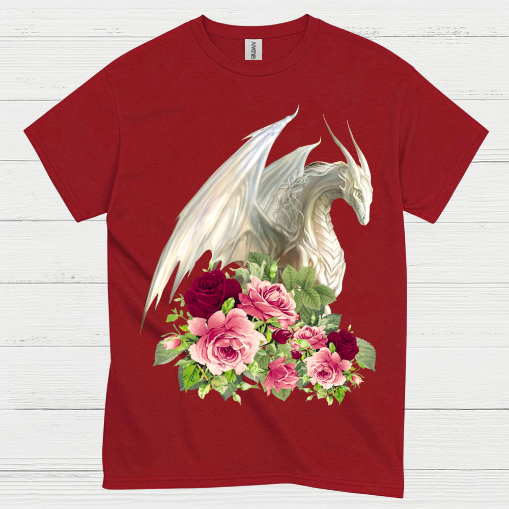 White Dragon With Roses T Shirt