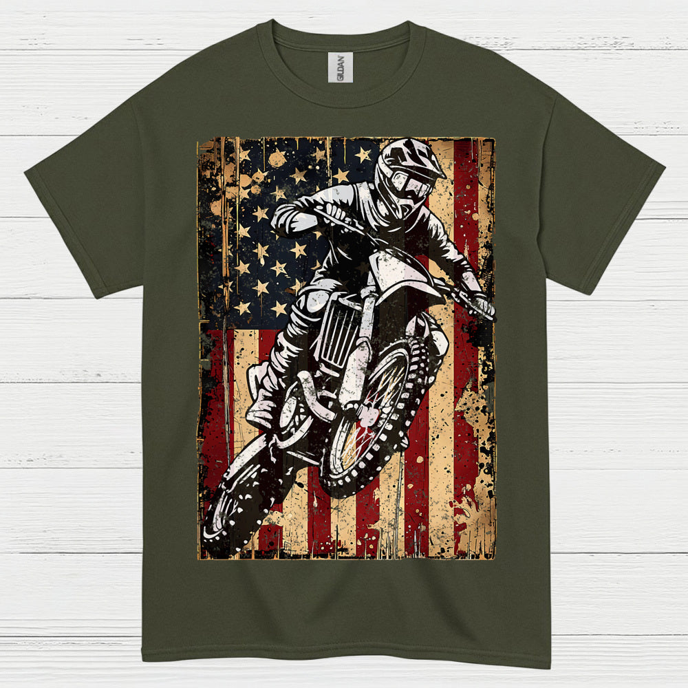 American Flag Motocross Rider Vintage T Shirt
