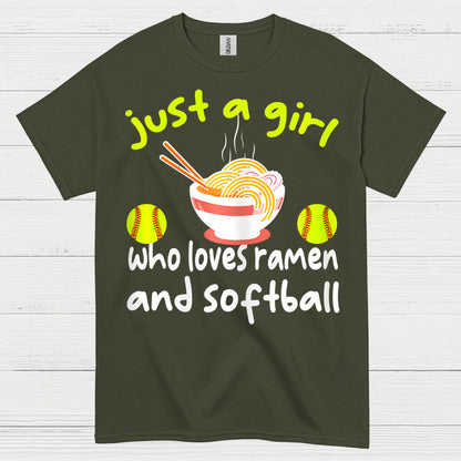 Just A Girl Who Loves Ramen And Softball T Shirt
