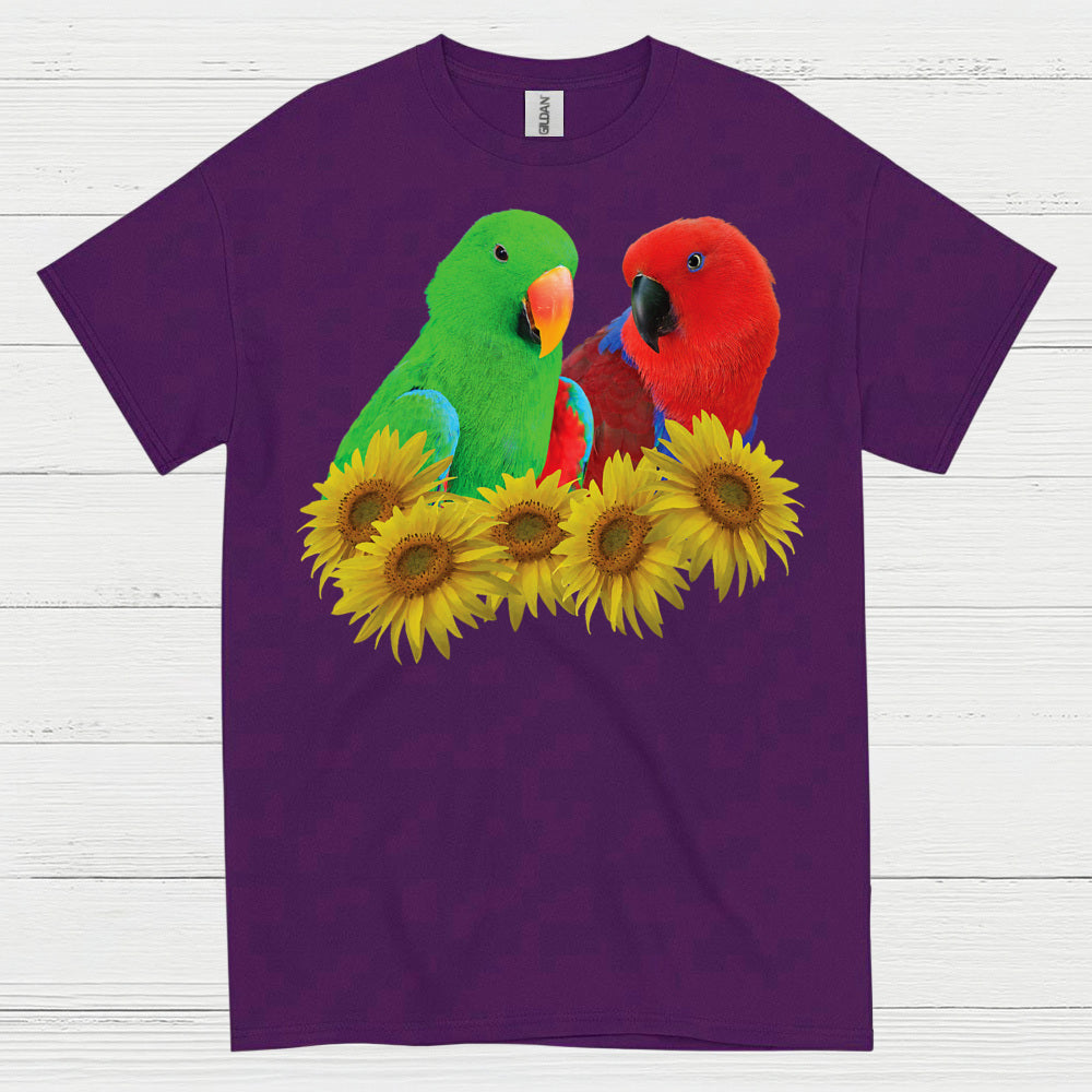 Colorful Lovebirds Sunflower Art T Shirt