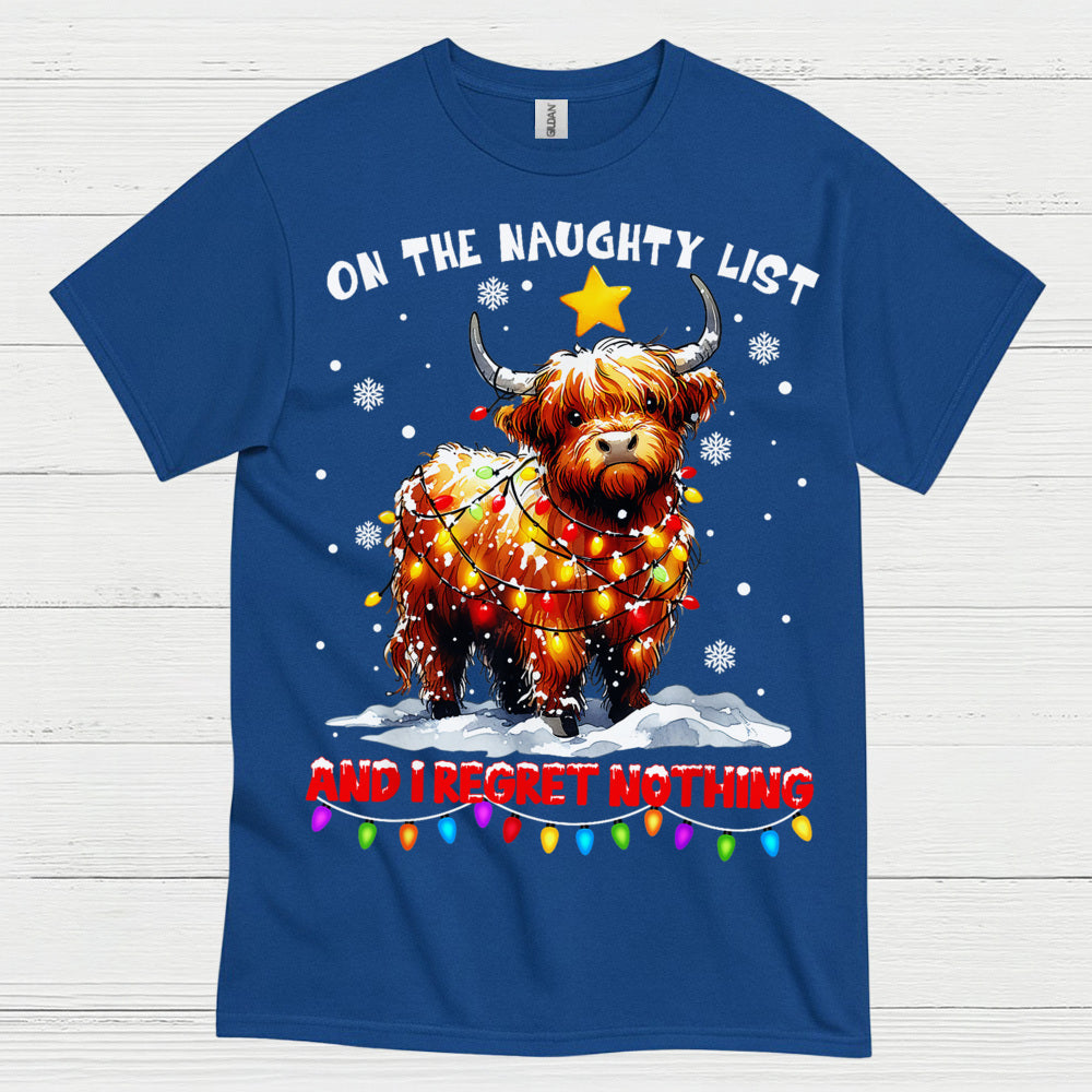 Naughty List Highland Cow Christmas T Shirt
