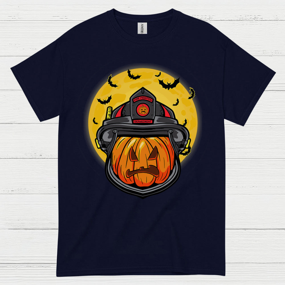 Firefighter Pumpkin Helmet Halloween T Shirt