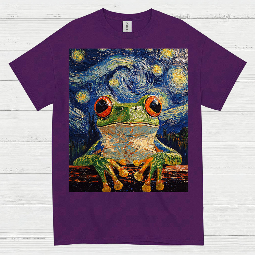 Whimsical Frog Starry Night Art T Shirt
