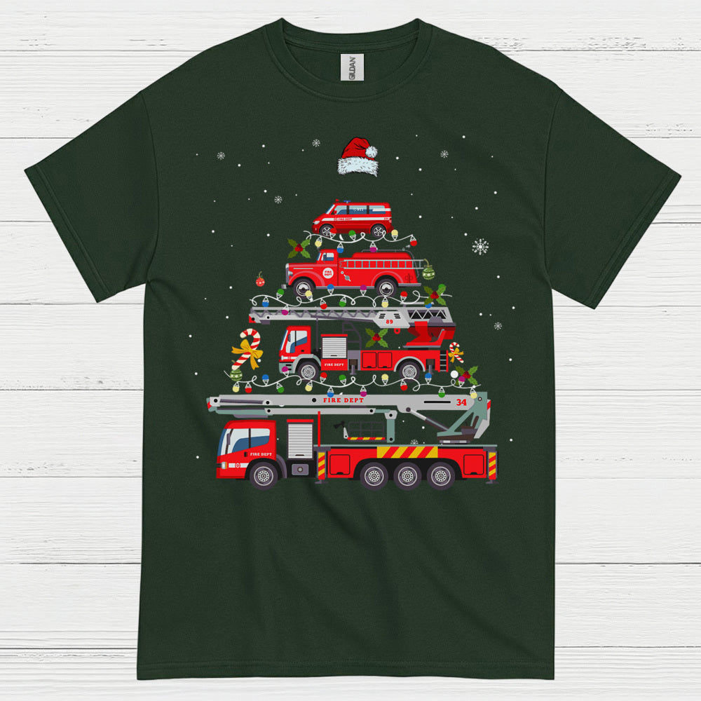 Fire Truck Christmas Tree Stacked Engines T Shirt