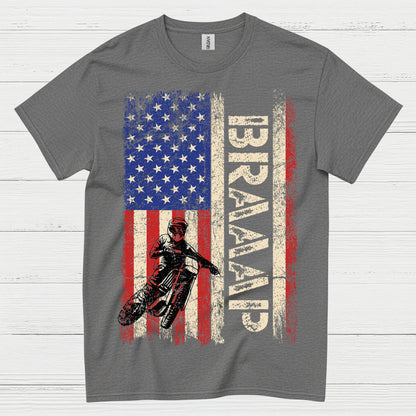 Just Braaap American Motocross Flag T Shirt
