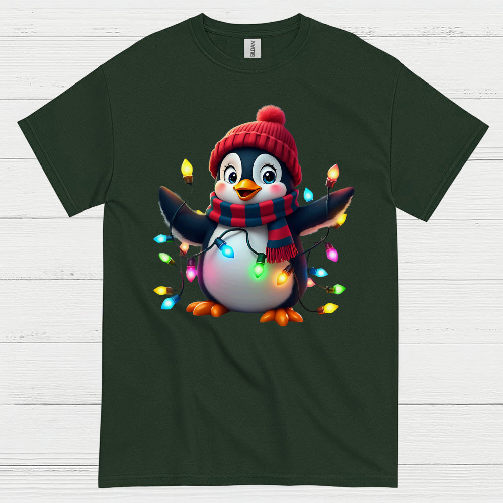 Cute Christmas Penguin Lights Graphic T Shirt