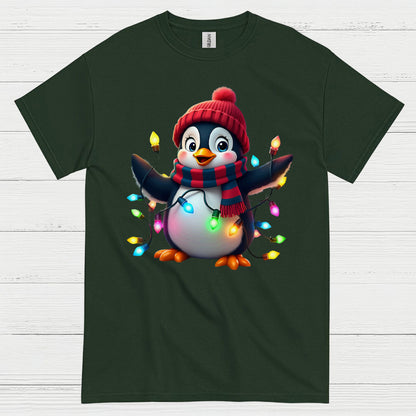 Cute Christmas Penguin Lights Graphic T Shirt