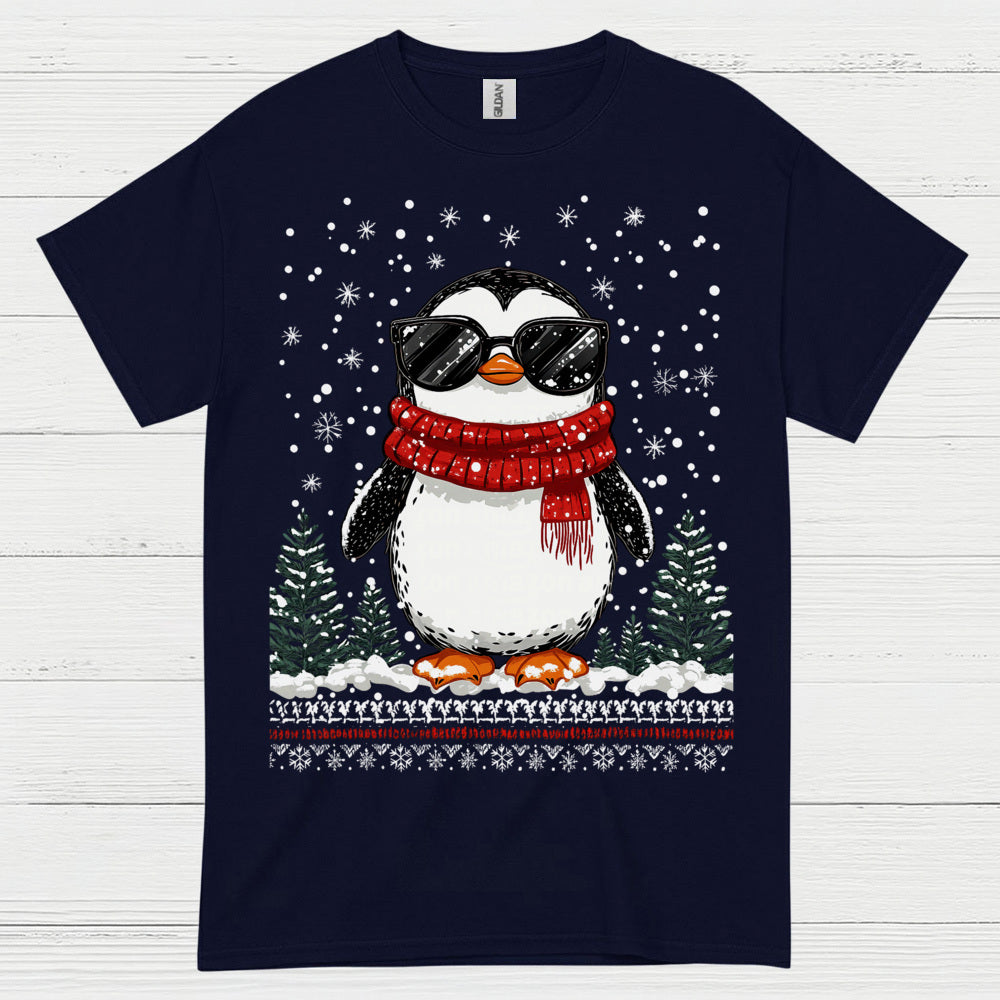 Cool Winter Penguin Christmas Graphic T Shirt