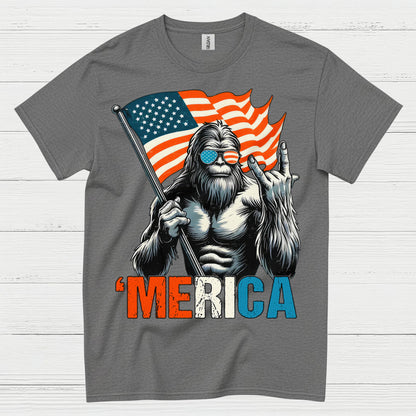 Merica Bigfoot American Flag T Shirt
