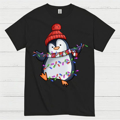 Cute Christmas Penguin Wrapped In Lights T Shirt