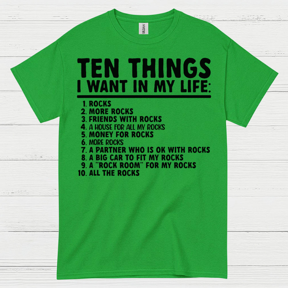 Ten Things I Want In My Life Rocks T Shirt