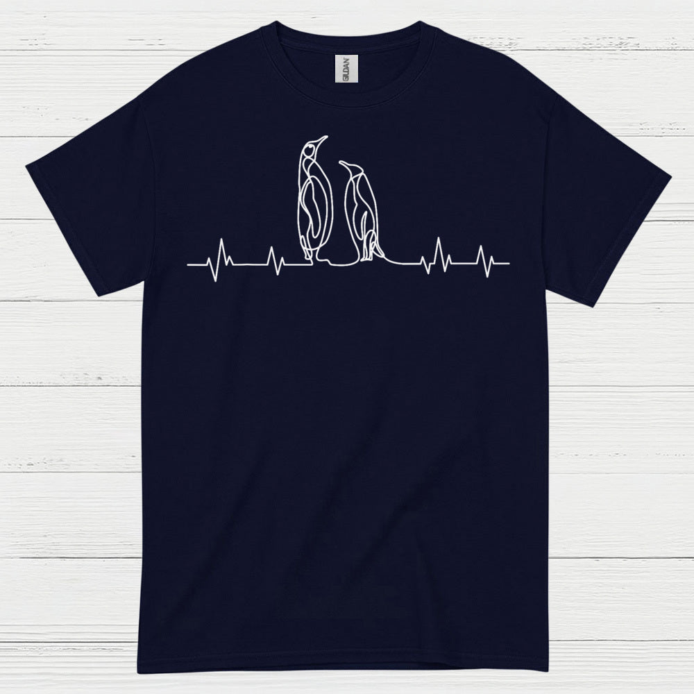 Minimal Penguin Heartbeat Line Art T Shirt