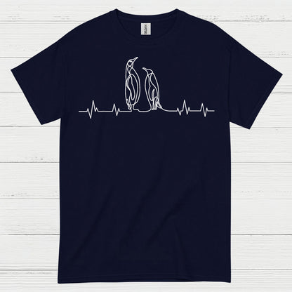 Minimal Penguin Heartbeat Line Art T Shirt
