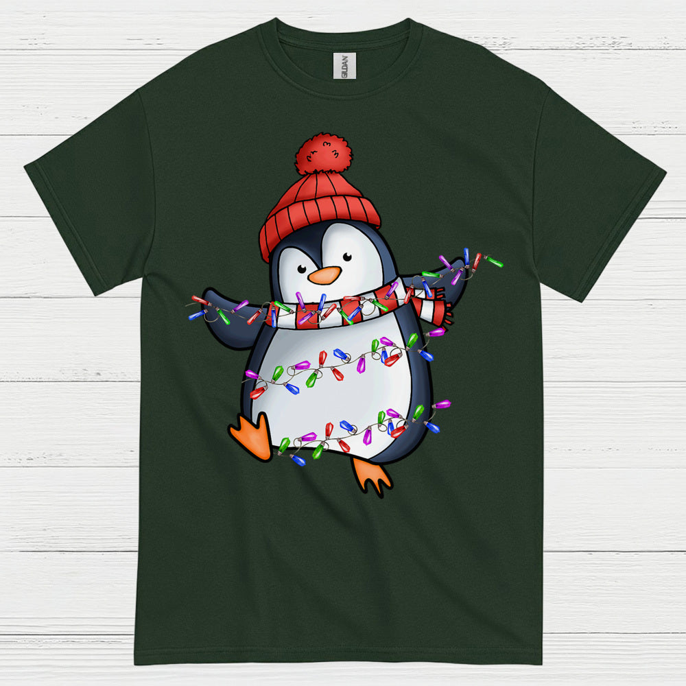 Cute Christmas Penguin Wrapped In Lights T Shirt