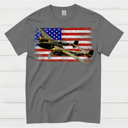 American Flag Warbird Airplane T Shirt