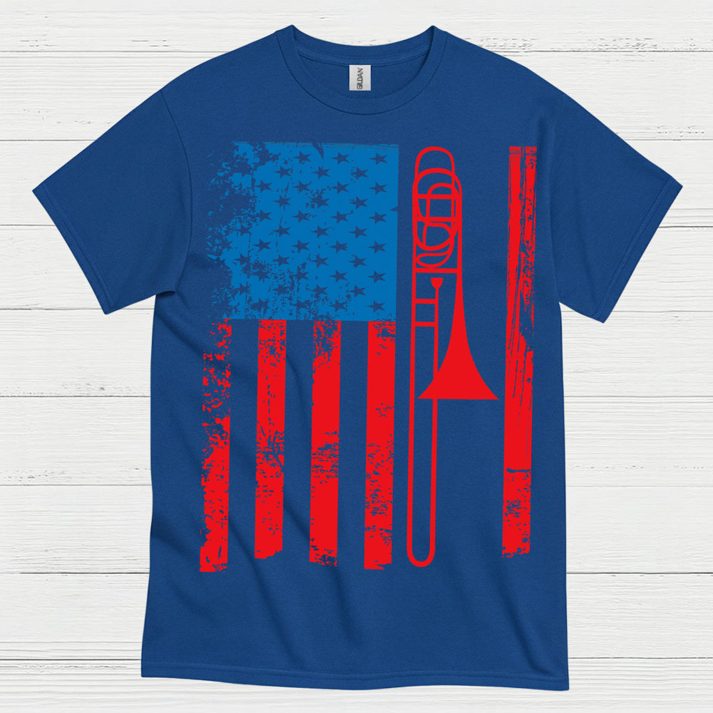 American Flag Trombone Patriotic T Shirt