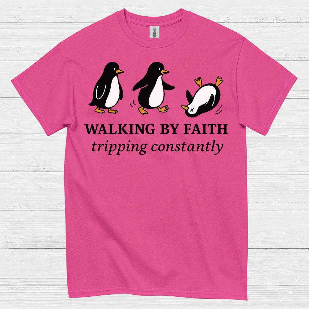 Walking By Faith Christian Humor T Shirt