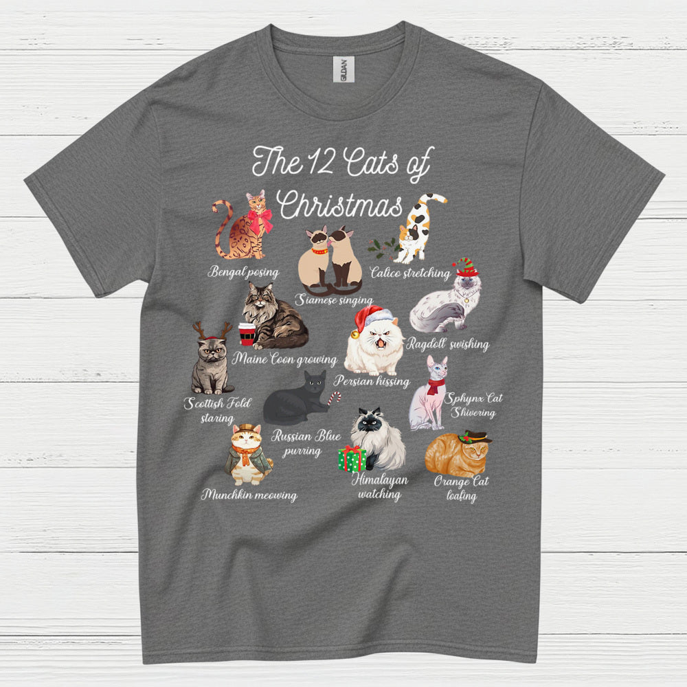 12 Cats of Christmas Cat Holiday T Shirt