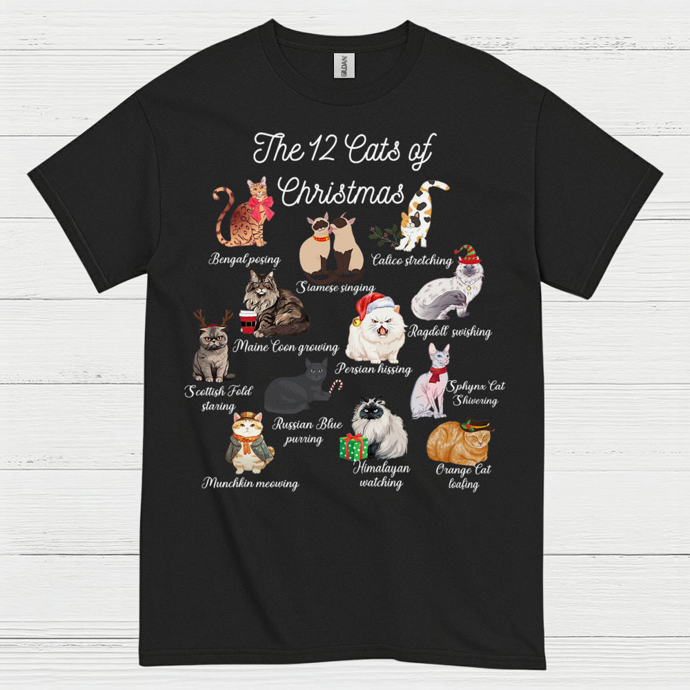 12 Cats of Christmas Cat Holiday T Shirt