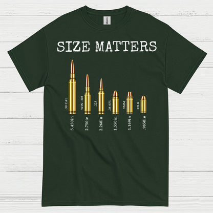 Size Matters Funny Ammo Comparison Graphic T Shirt
