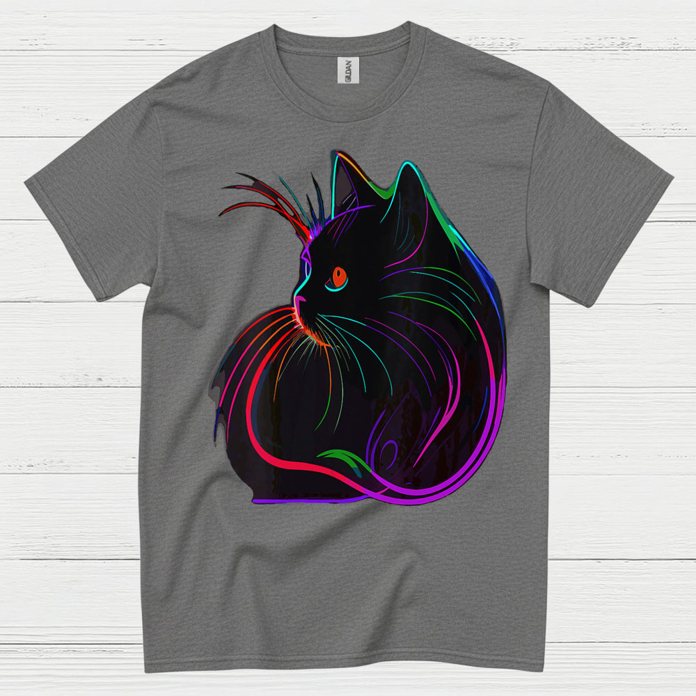 Neon Cat Line Art T Shirt