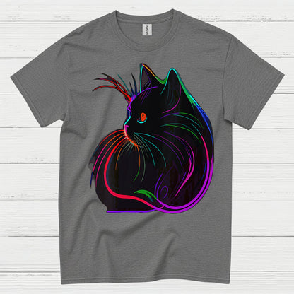Neon Cat Line Art T Shirt