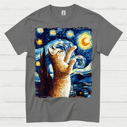 Hopeful Cat Starry Night Art T Shirt