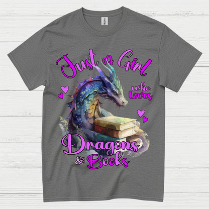 Dragon And Books Lover Girl T Shirt